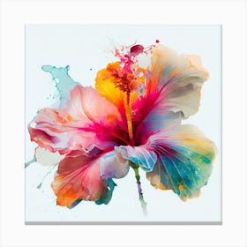 Watercolor Hibiscus Flower Abstract Canvas Print