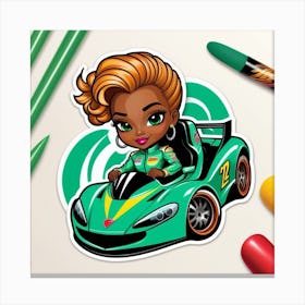 Girl In A Green Car Canvas Print