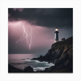 Lightning Over A Lighthouse Landscape 1 Canvas Print