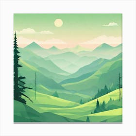 Misty mountains background in green tone 207 Canvas Print