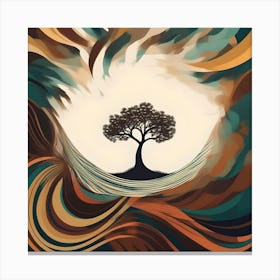 Tree, Earth & Life, Brown, Turquoise & Yellow Canvas Print