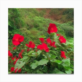 Red Hibiscus Flowers Adeline Yeo Canvas Print