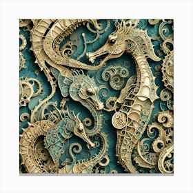 Steampunk Seahorses 1 Canvas Print