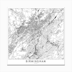 Birmingham White Map Square Canvas Print