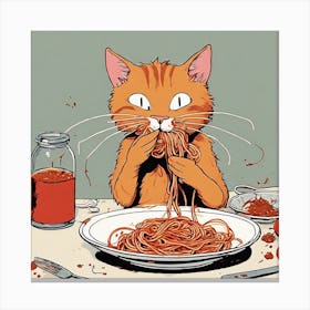 Cat Eating Spaghetti 3 Canvas Print