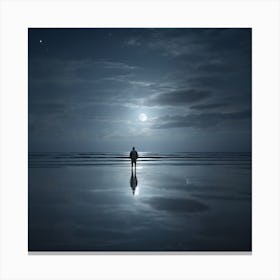 Man Standing On The Beach At Night Canvas Print