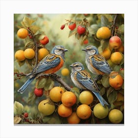 Default Birds On Fruit Trees In The Garden 0 Canvas Print