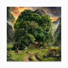 Forest Landscape With Animals Canvas Print