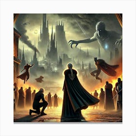 A Dramatic Scene Showing The Mantleborn City Under Converted Canvas Print