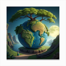Earth With A Tree Canvas Print