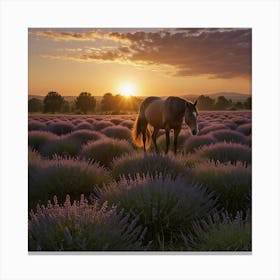 Horse In Lavender Field At Sunset 6 Canvas Print