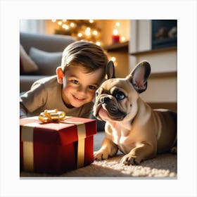 Little Boy With A Dog Canvas Print