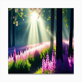 Forest With Purple Flowers Canvas Print