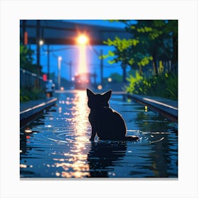 Cat In Water Canvas Print