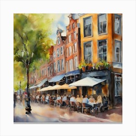 Amsterdam Cafes.Amsterdam city.summer. Cafes. Passersby, sidewalks. Oil colors. 13 Canvas Print