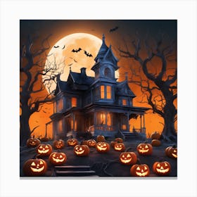 Halloween House With Pumpkins 10 Canvas Print