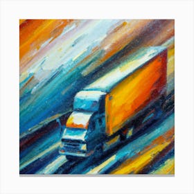 Abstract oil painting of truck with trailer Canvas Print