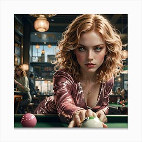 Girl Playing Pool Canvas Print