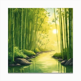 A Stream In A Bamboo Forest At Sun Rise Square Composition 220 Canvas Print
