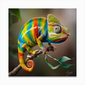 Kaleidoscope A Realistic Portrait Of A Vibrant Chameleon In Natural Habitat (5) Canvas Print