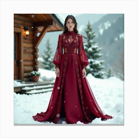 Burgundy Wedding Dress 1 Canvas Print