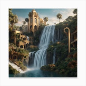 Surreal Waterfall Inspired By Dali And Escher 11 Canvas Print