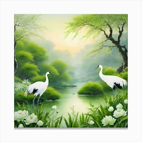 Two Cranes By The River Canvas Print