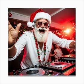 A Silver Haired Senior Man Sporting A Beard And Red Santa Hat Immerses Himself In The Rhythms Of A 2 1 Canvas Print