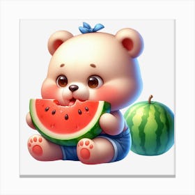 Bear Eating Watermelon Canvas Print