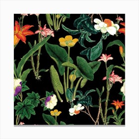 Vintage Floral Black Canvas Print
