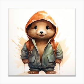 Watercolour Cartoon Beaver In A Hoodie 2 Canvas Print