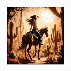 Cowgirl Riding Horse 7 Canvas Print