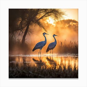 A Pair Of Cranes Sunrise art print Canvas Print