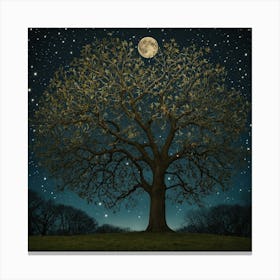 Tree In The Night Sky Canvas Print