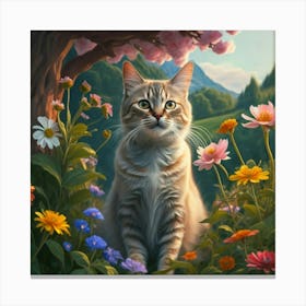 Cat In Flowers 9 Canvas Print