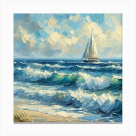 Sailboat On The Sea, Acrylic Painting Style 5 Canvas Print