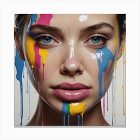 Portrait of a woman crying with tears of paint, glossy painting 2 Canvas Print