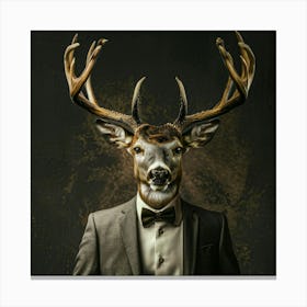 Stylish Deer Portrait in a classic suit Canvas Print