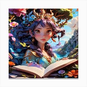 Fairy Girl Reading A Book Canvas Print