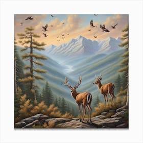 Deer In The Mountains Canvas Print