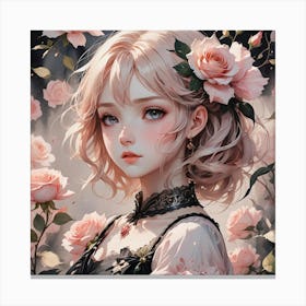 Anime Girl With Roses 1 Canvas Print