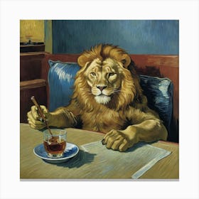 The Barstool Beasts Lion At The Bar Canvas Print