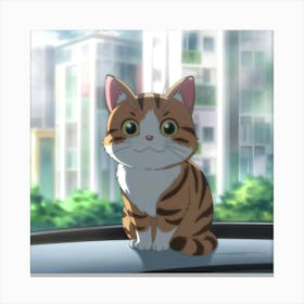 Anime Cat In A Car Canvas Print