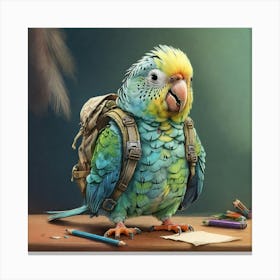 Parrot With Backpack 4 Canvas Print