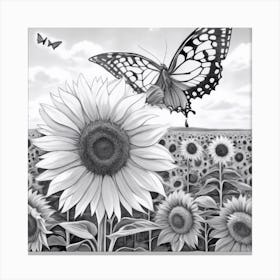 Butterfly In Sunflowers myluckycharm8 Canvas Print