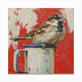 Sparrow In A Mug 8 Canvas Print