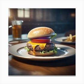 Hamburger On A Plate 100 Canvas Print