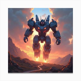 Titan Charging Into Battlefield, Colorful Sky Flashing 1 Canvas Print