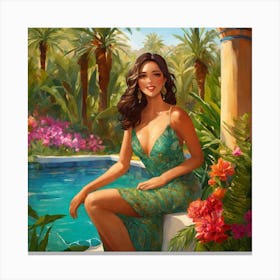 Peaceful Morocco Sexy Woman Swiming Pool Cach Ces (3) Canvas Print