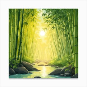 A Stream In A Bamboo Forest At Sun Rise Square Composition 188 Canvas Print